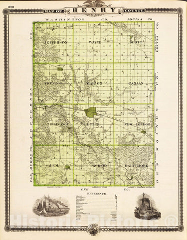 Historic Map : 1875 Map of Henry County, State of Iowa. - Vintage Wall Art