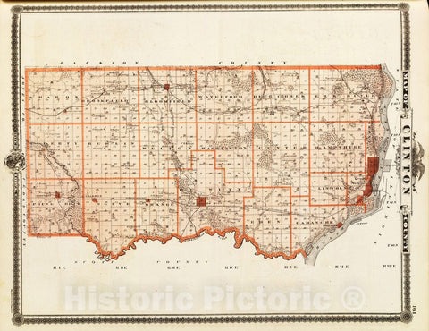 Historic Map : 1875 Map of Clinton County, State of Iowa. - Vintage Wall Art