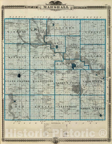 Historic Map : 1875 Map of Marshall County, State of Iowa. - Vintage Wall Art