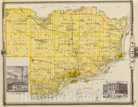 Historic Map : 1875 Map of Scott County, State of Iowa. - Vintage Wall Art