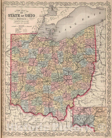 Historic Map : 1857 A New Map of the State of Ohio : Vintage Wall Art