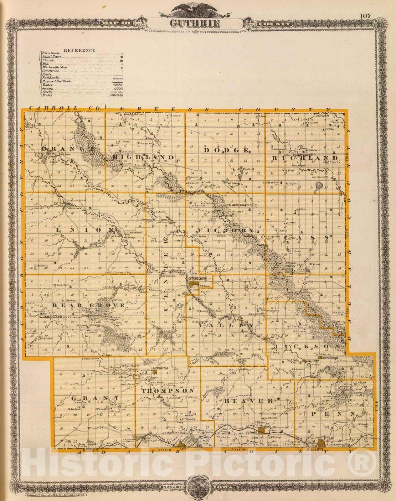 Historic Map : 1875 Map of Guthrie County, State of Iowa. - Vintage Wall Art