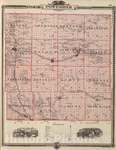 Historic Map : 1875 Map of Poweshiek County, State of Iowa. - Vintage Wall Art
