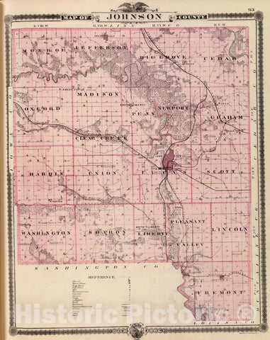 Historic Map : 1875 Map of Johnson County, State of Iowa. - Vintage Wall Art