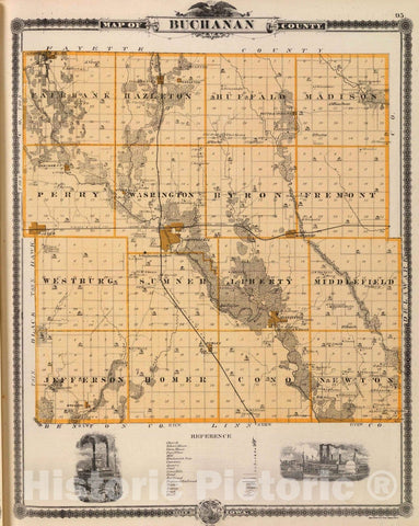Historic Map : 1875 Map of Buchanan County, State of Iowa. - Vintage Wall Art