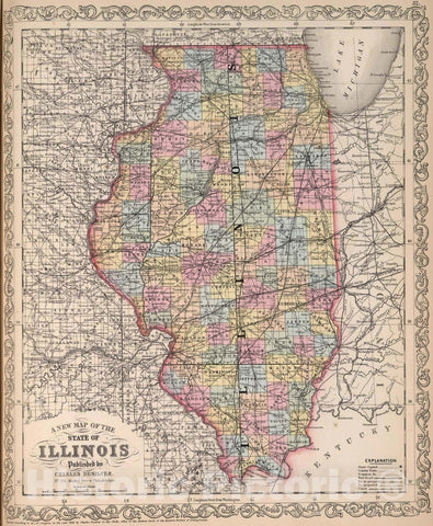 Historic Map : 1857 A New Map of the State of Illinois : Vintage Wall Art