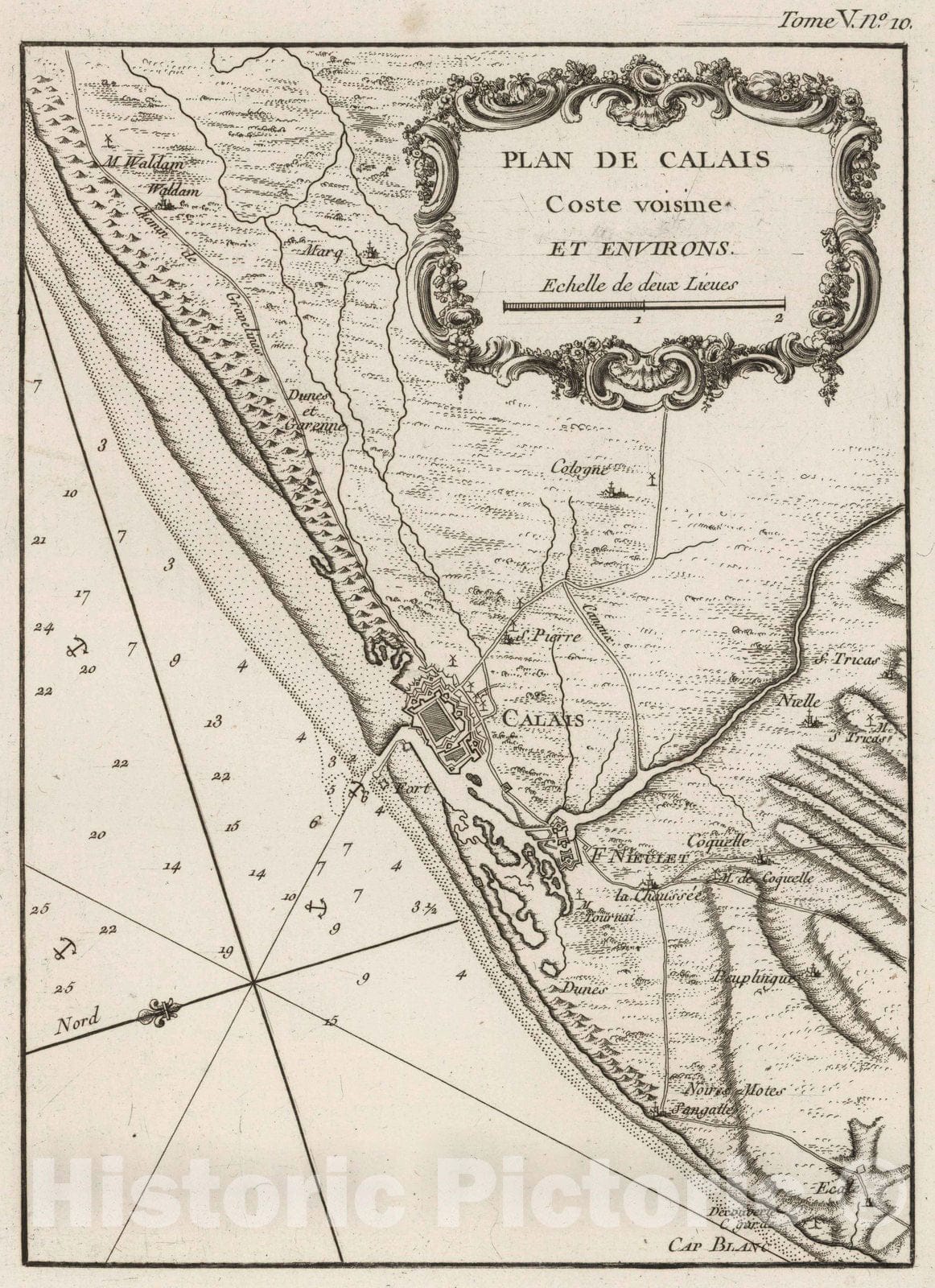 Historic Map : France , Calais France, 1764 Plan de Calais coste voisine et environs. , Vintage Wall Art