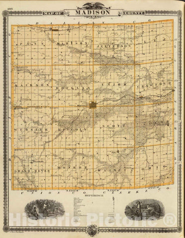 Historic Map : 1875 Map of Madison County, State of Iowa. - Vintage Wall Art