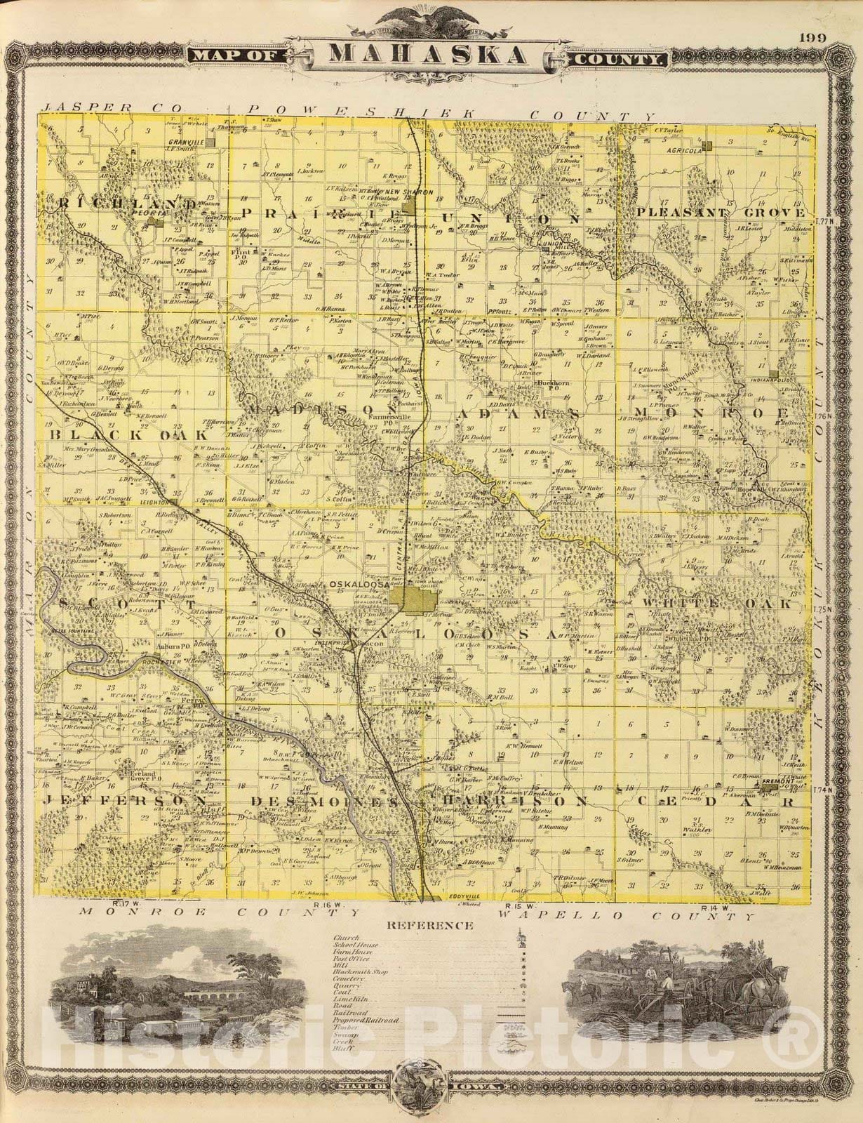 Historic Map : 1875 Map of Mahaska County, State of Iowa. - Vintage Wall Art