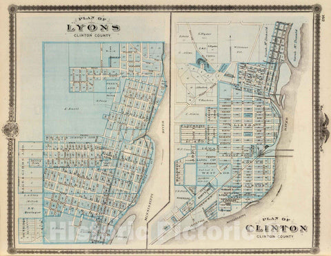 Historic Map : 1875 Plans of Lyons and Clinton, Clinton County, State of Iowa. - Vintage Wall Art