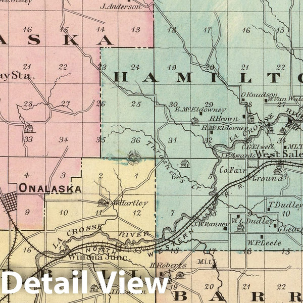 Historic Map 1878 Lacrosse County, Wisconsin. Vintage Wall Art
