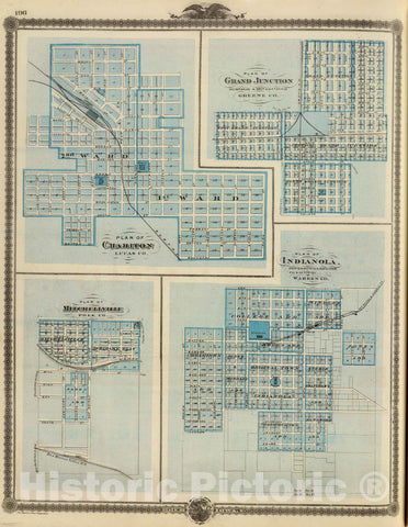 Historic Map : 1875 Plans of Chariton, Grand Junction, Mitchellville, and Indianola, State of Iowa. - Vintage Wall Art