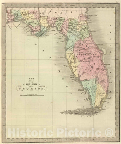 Historic Map : 1848 Map of the State of Florida. - Vintage Wall Art