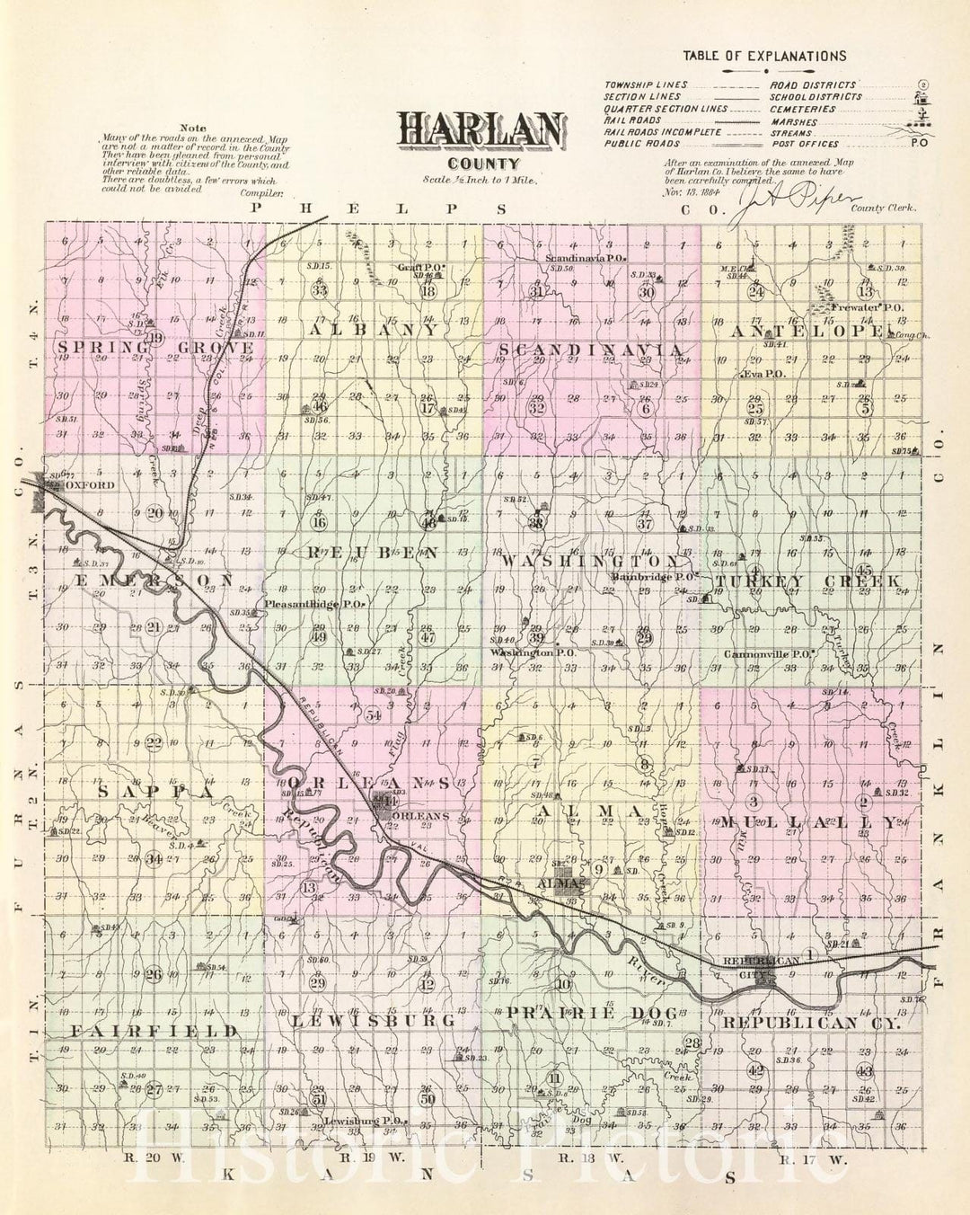 Historic Map : 1885 Harlan County. - Vintage Wall Art