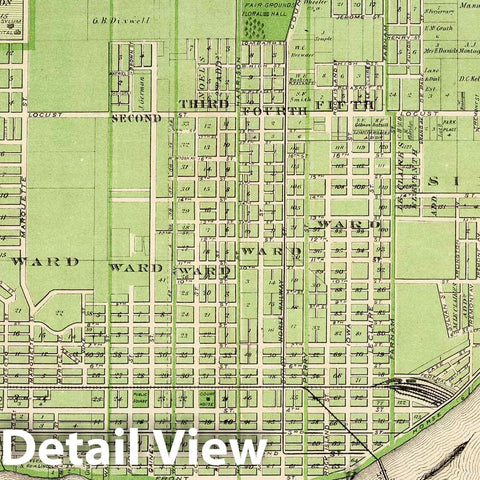 Historic Map : 1875 Plan of Davenport, Scott County, State of Iowa. - Vintage Wall Art