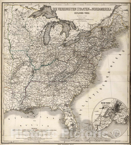 Historic Map - Die Vereinigten Staaten von Nord-America gezeichnet :: United States, Texas State, Upper California, Gold Region near Neu Helvetia, 1849 - Vintage Wall Art