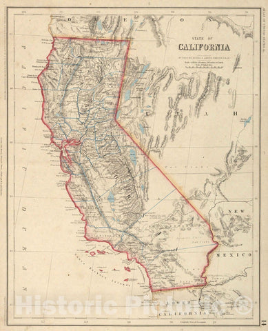 Historic Map : National Atlas - 1857 State Of California. - Vintage Wall Art