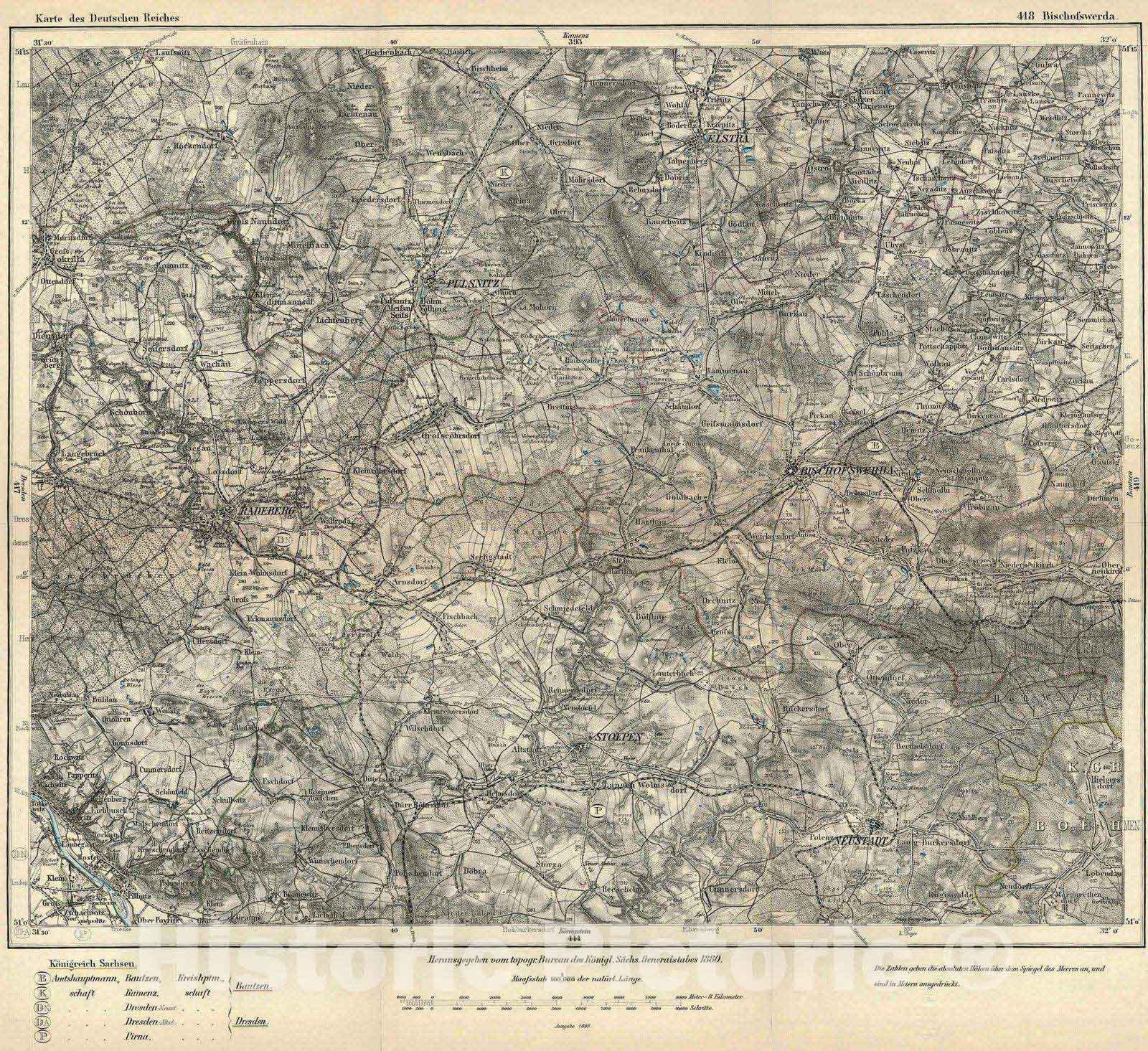 Historic Wall Map : National Atlas - 1893 Composite: 418. Bischofswerd ...