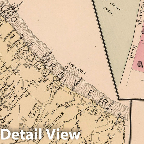 Historic Map 1876 Hopewell Township, Beaver County, PA. Vintage Wa