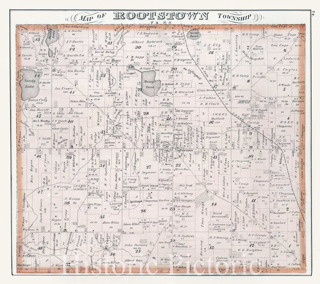Historic Map : 1874 Rootstown Township, Portage County, Ohio. - Vintage Wall Art