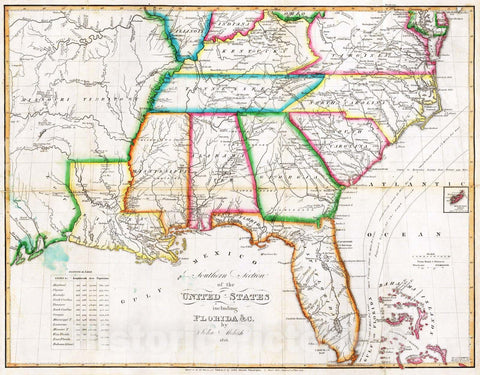Historic Map : National Atlas - 1815 Southern Section of the United States including Florida. - Vintage Wall Art