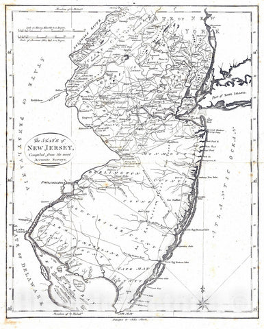 Historic Map : National Atlas - 1796 State of New Jersey. - Vintage Wall Art