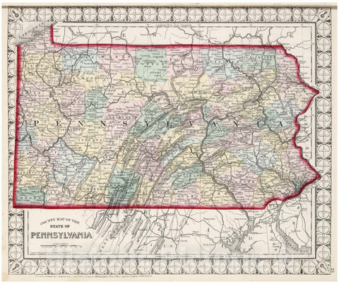 Historic Map - National Atlas - 1874 County Map of the State of Pennsylvania. - Vintage Wall Art