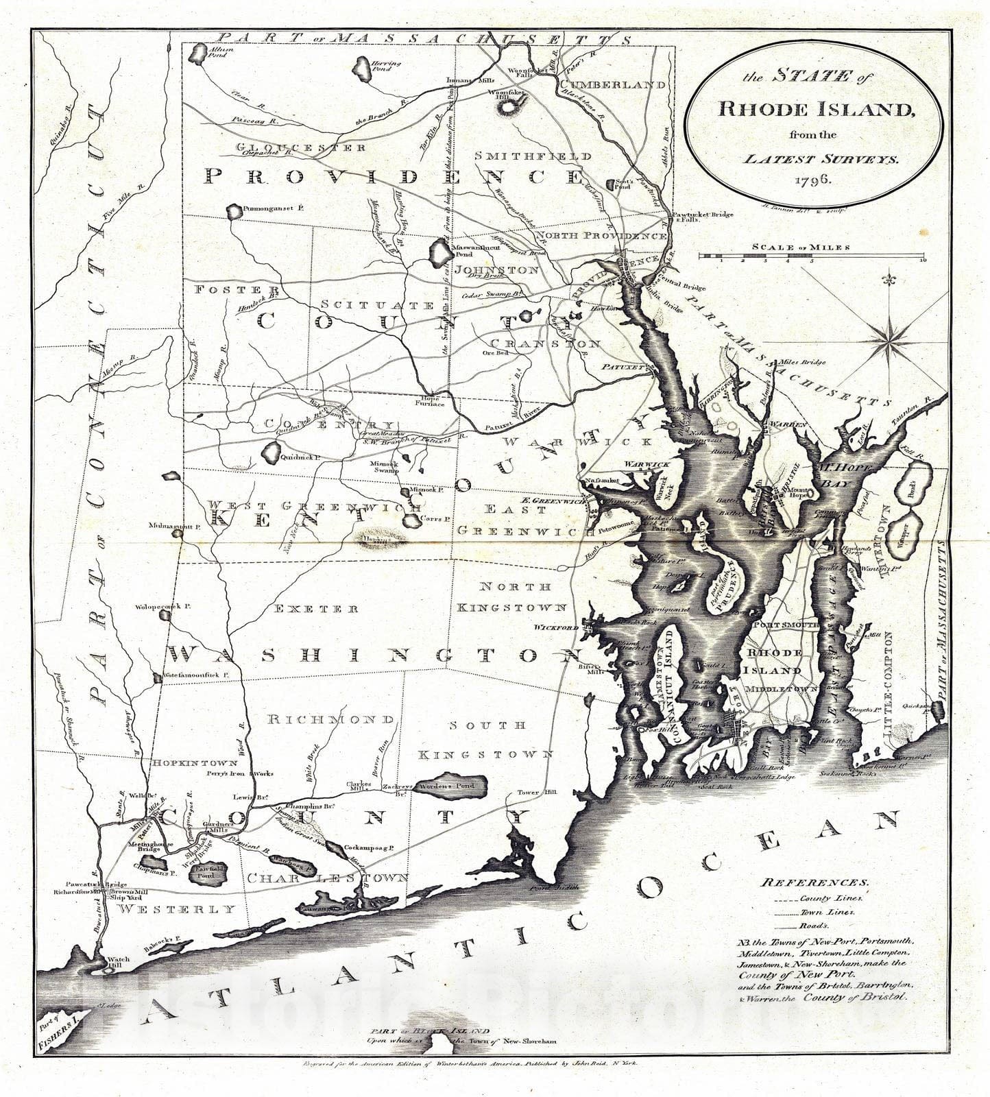 Historic Wall Map : National Atlas - 1796 State of Rhode Island. - Vintage Wall Art