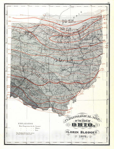 Historic Map : 1872 Climatological map of the State of Ohio. - Vintage Wall Art