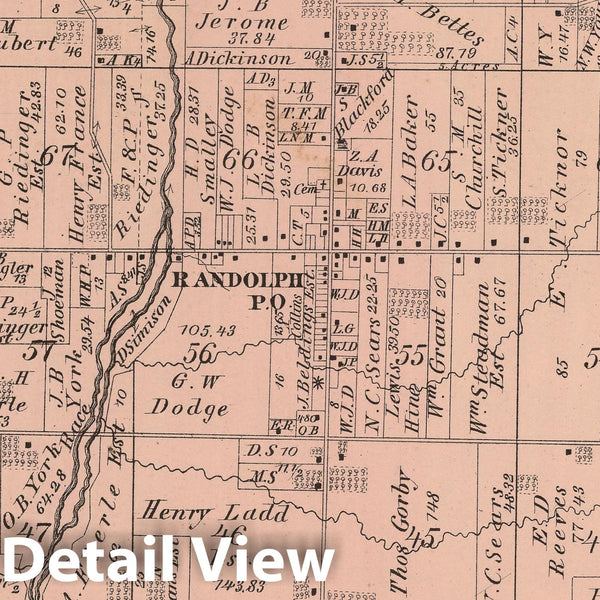 Historic Map 1874 Randolph Township, Portage County, Ohio. Vintage