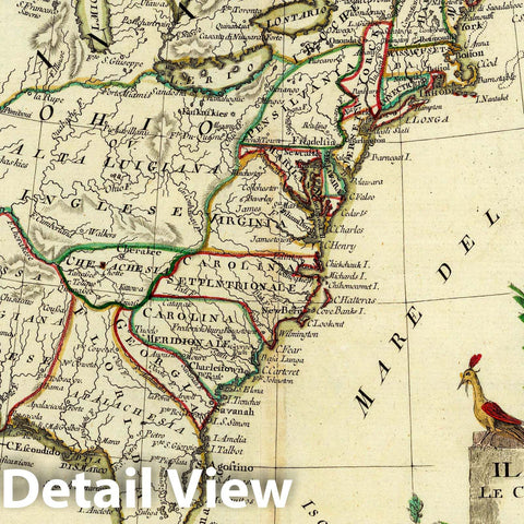 Historic Map : Canada; United States, 1778 Canada, Le Colonie Inglesi Con La Luigiana, e Florida. , Vintage Wall Art