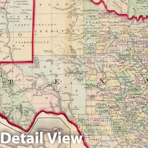 Historic Map : National Atlas - 1874 County Map of the State of Texas. Plan of Galveston and Vicinity. - Vintage Wall Art