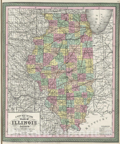 Historic Map : 1855 A new map of the State of Illinois - Vintage Wall Art