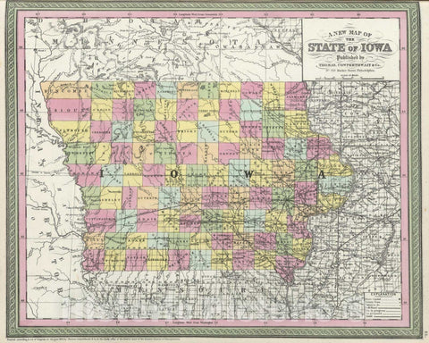 Historic Map : 1855 A new map of the State of Iowa - Vintage Wall Art