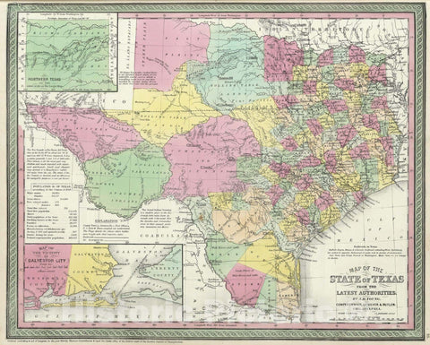 Historic Map : 1855 Map of the State of Texas - Vintage Wall Art