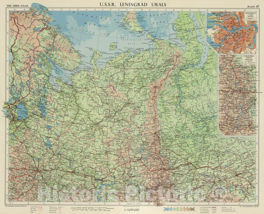 Historic Map : Russian Federation , Leningrad (Russia), Ural Mountains Region (Russia) 1959 U.S.S.R. Leningrad, Ural. Plate 47, V. II , Vintage Wall Art