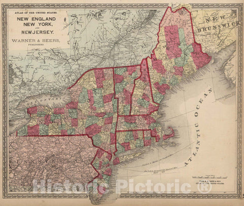 Historic Map : National Atlas - 1872 Atlas of the United States, New England, New York, and New Jersey. - Vintage Wall Art