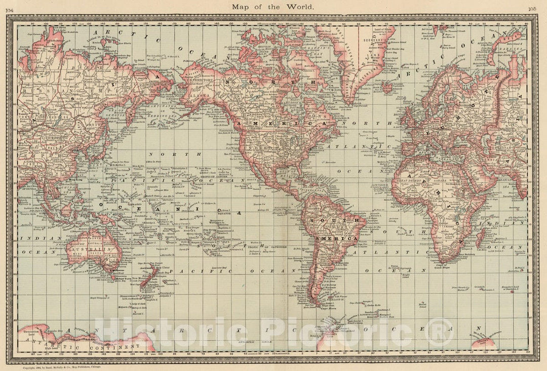 Historic Map : 1885 The World. - Vintage Wall Art