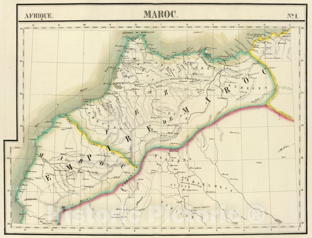 Historic Map : Algeria; Morocco, 1827 Maroc. Afrique 1. , Vintage Wall Art