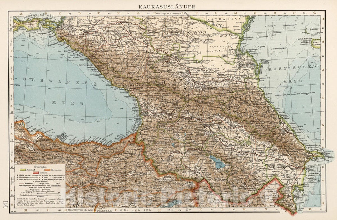 Historic Map : Georgia; Azerbaijan; Armenia, Caucasus 1905 Kaukasuslander , Vintage Wall Art