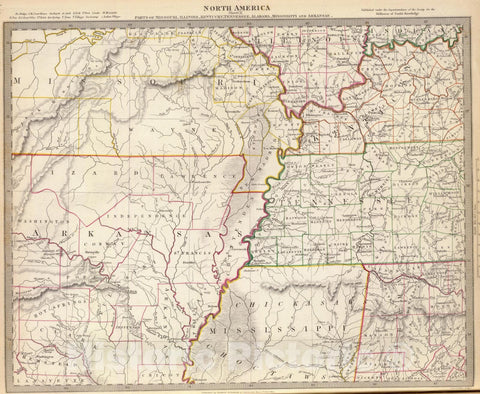 Historic Map : United States, U.S. Mid West, 1833 Missouri, Ill, Ky, Tenn, Ala, Miss, Ark. , Vintage Wall Art