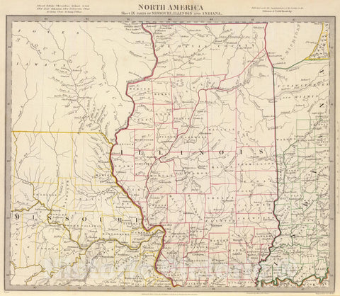 Historic Map : United States, Illinois, 1833 Missouri, Ill, Ind. , Vintage Wall Art