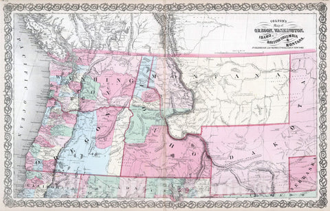 Historic Map : 1865 The State of Oregon and Washington Territory. - Vintage Wall Art