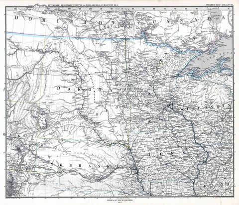 Historic Map : United States, Iowa, 1873 Vereinigte Staaten von Nord-Amerika in 6 Blattern, Bl.2. (North America). , Vintage Wall Art