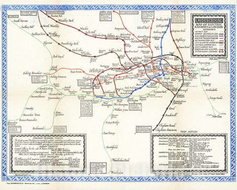 Historic Map : 1921 Underground : Map of the electric railways of London - Vintage Wall Art