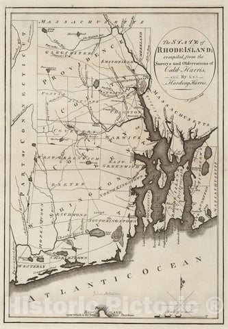 Historic Wall Map : 1795 State of Rhode Island. - Vintage Wall Art