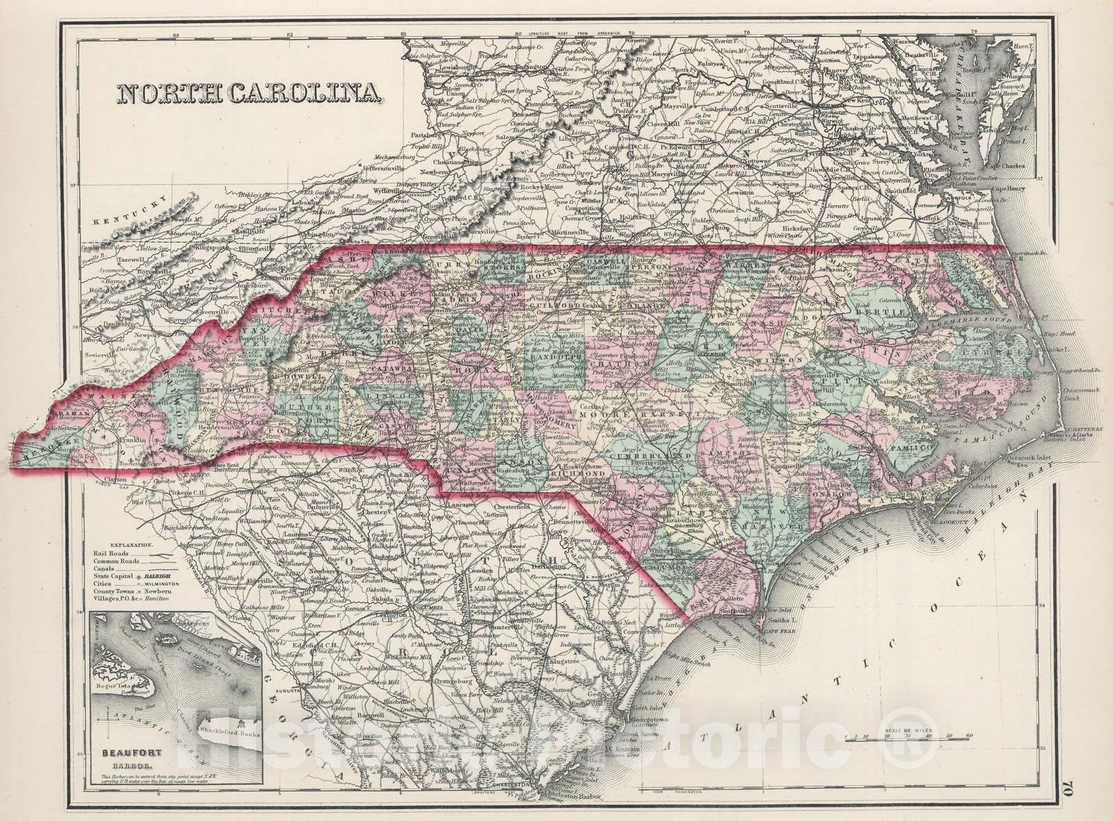 Historic Map : 1878 North Carolina. - Vintage Wall Art – Historic Pictoric