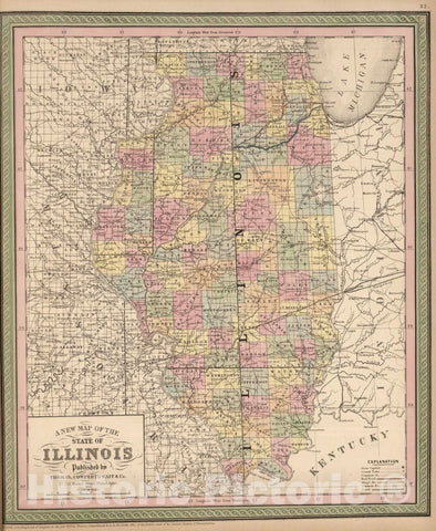 Historic Map : 1853 A New Map of The State of Illinois - Vintage Wall Art