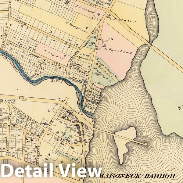 Historic Map 1881 Rye Neck, Mamaroneck Vintage Wall Art Historic