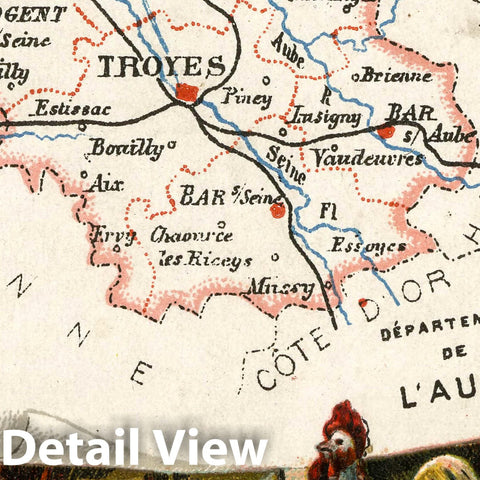 Historic Map : Department de L'Aube (France), 1935 Pictorial Map - Vintage Wall Art